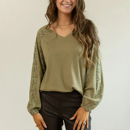 Green Waffle Knit Blouse