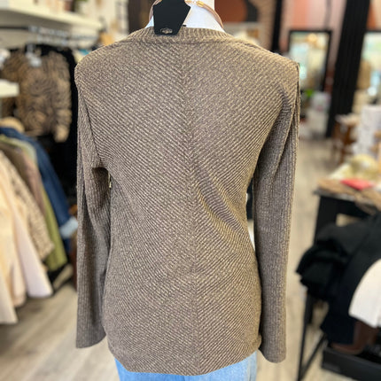 Brown Textured Long Sleeve Top