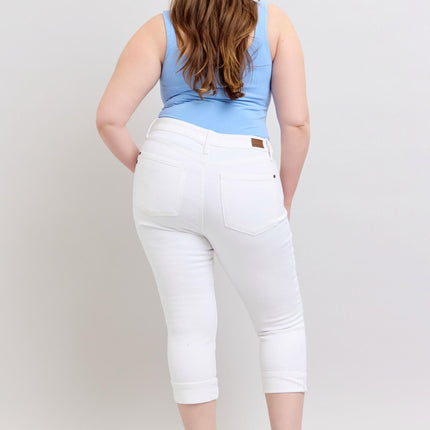 Mid Rise White Capri W/Cuff