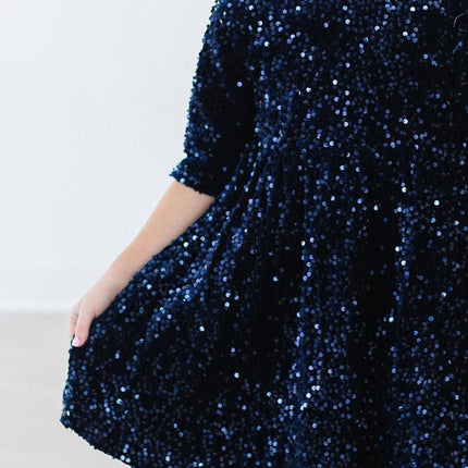 Navy Velvet Sequin Dress