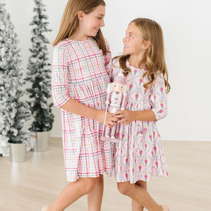 Pink Nutcracker 3/4 Sleeve Pocket Twirl Dress