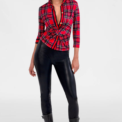 Gretchen Scott Twist & Shout Red Plaid Top