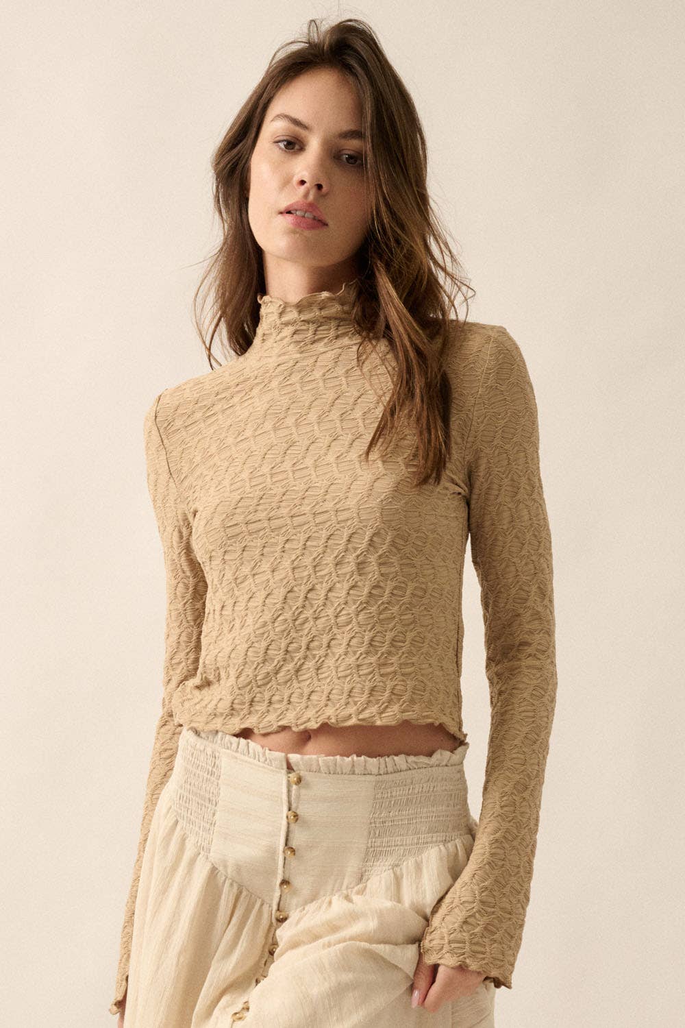 Geometric-Lace Knit Top
