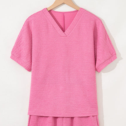 Luxury Textured V Neck T Shirt and Shorts Set