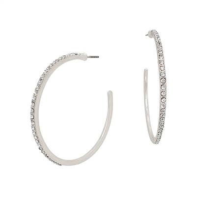 Silver Thin Rhinestone Hoop Earring