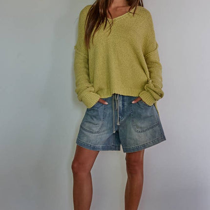 Knit Sweater V-Neck Long Sleeve Top
