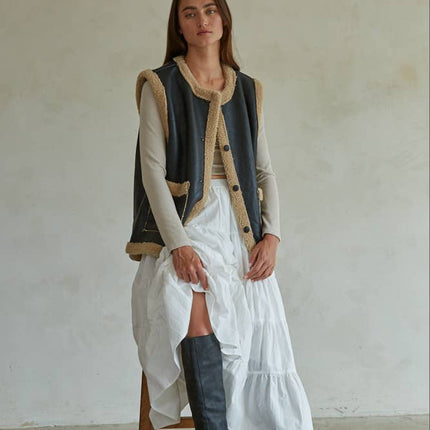 Button Down Sleeveless Fur Lined Vest