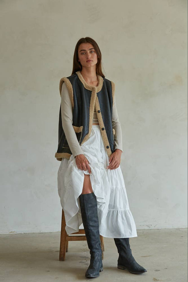 Button Down Sleeveless Fur Lined Vest
