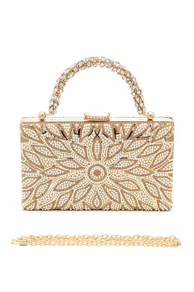 Pearl & Rhinestone Floral Box Clutch