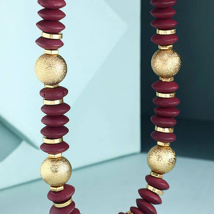 Metal & Wood Disk Bead Necklace