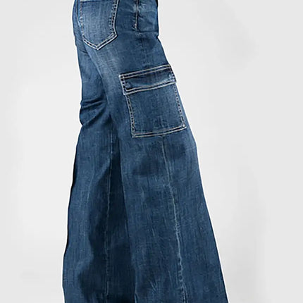 Tin Haul 870 Claire Cargo Wide Leg ( Denim Medium Wash )- Women's Jeans