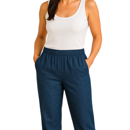 Women's Elastic Waist Pull On Jeans in Denim & Twill - Soft & Lightweight with a bit Stretch