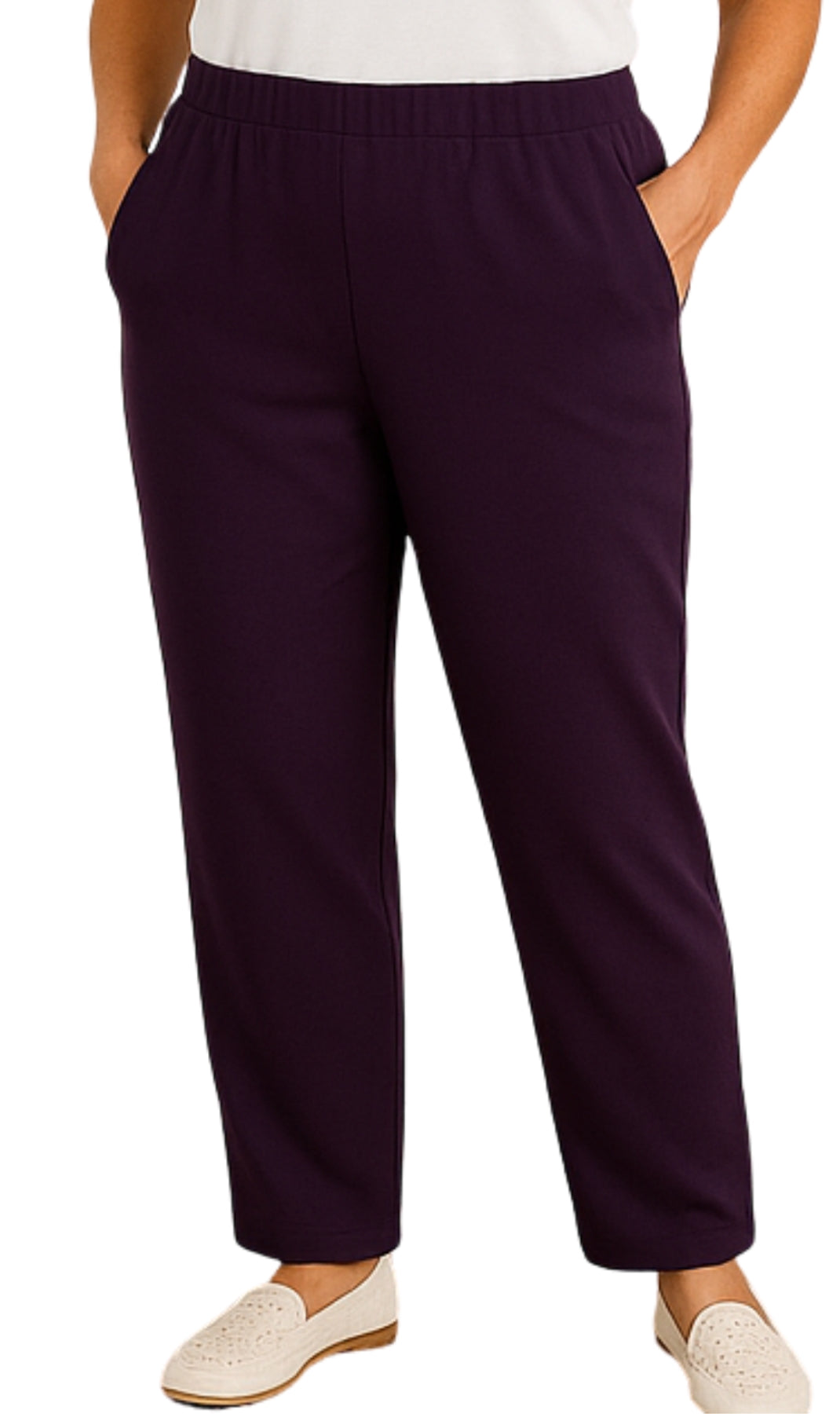 Women's Knit Pull on Pants - Cotton Blend with Flat Front waistband