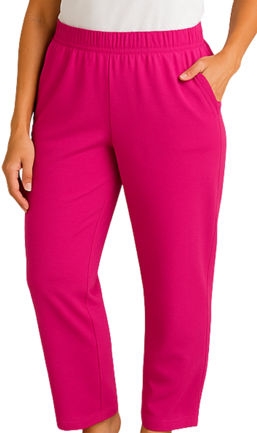Women's Knit Pull on Pants - Cotton Blend with Flat Front waistband
