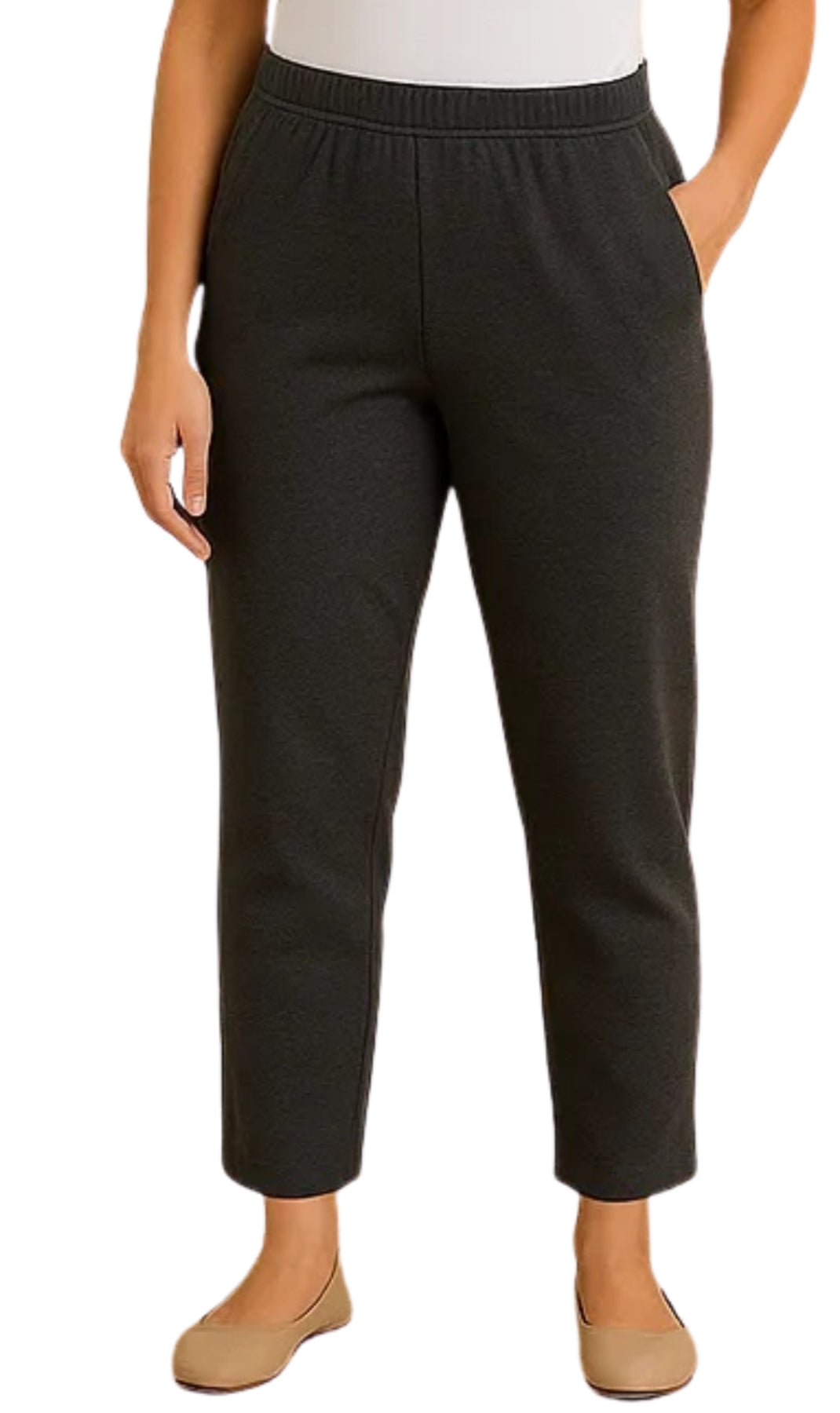 Women's Knit Pull on Pants - Cotton Blend with Flat Front waistband