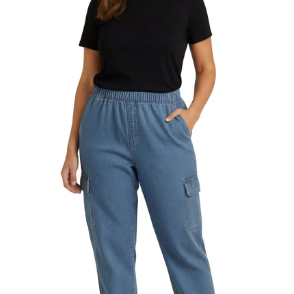 Women's Elastic Stretch Waist Casual Denim Pull-on Cargo Pants