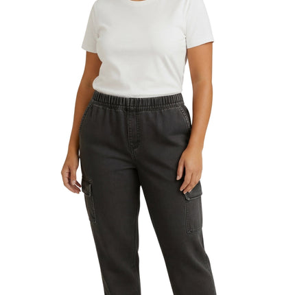 Women's Elastic Stretch Waist Casual Denim Pull-on Cargo Pants