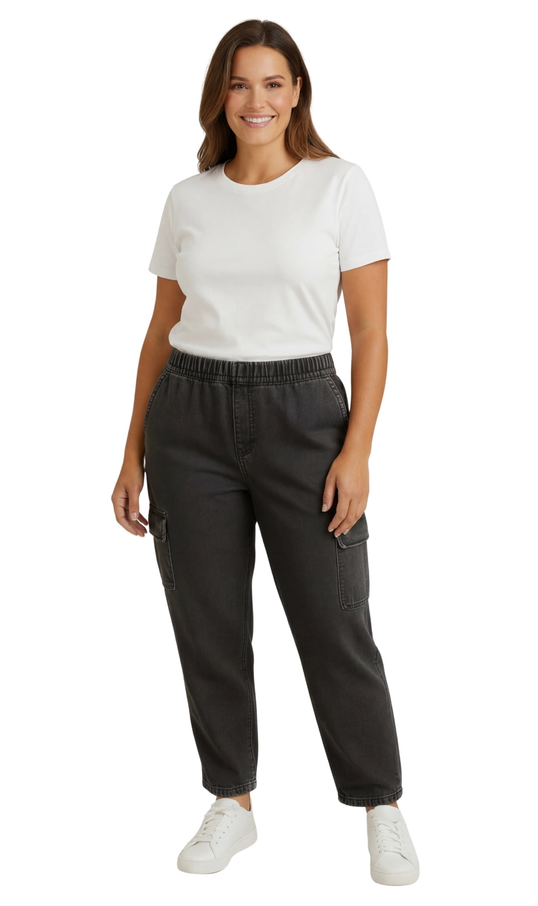 Women's Elastic Stretch Waist Casual Denim Pull-on Cargo Pants