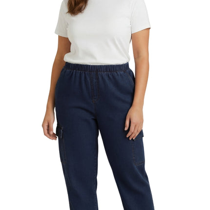 Women's Elastic Stretch Waist Casual Denim Pull-on Cargo Pants