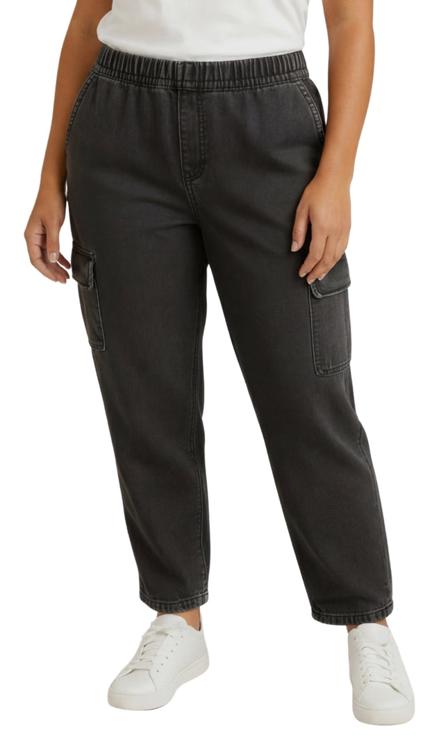 Women's Elastic Stretch Waist Casual Denim Pull-on Cargo Pants