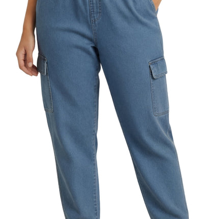 Women's Elastic Stretch Waist Casual Denim Pull-on Cargo Pants