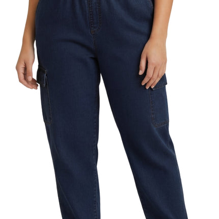 Women's Elastic Stretch Waist Casual Denim Pull-on Cargo Pants