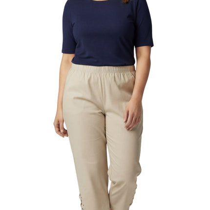 Women's Capris with Studded Hem Detail in Tri-Blend Denim and Twill with Angled side Pockets