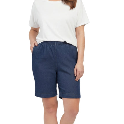 Women's Pull On Denim & Twill Shorts with stretch waist - No zipper or buttons
