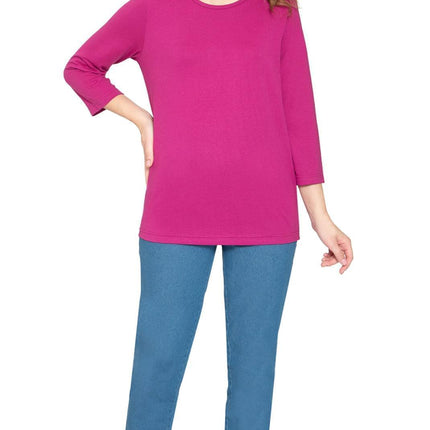 Women's Classic Comfort Fit 3/4 Sleeve length Crew Neck Jersey knit T-Shirt