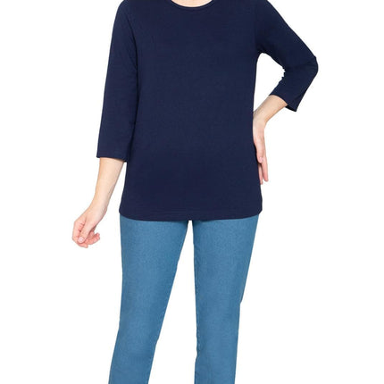 Women's Classic Comfort Fit 3/4 Sleeve length Crew Neck Jersey knit T-Shirt