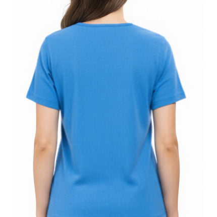 Women's Textured Knit T-shirt with Jewel Neckline and Short Sleeves