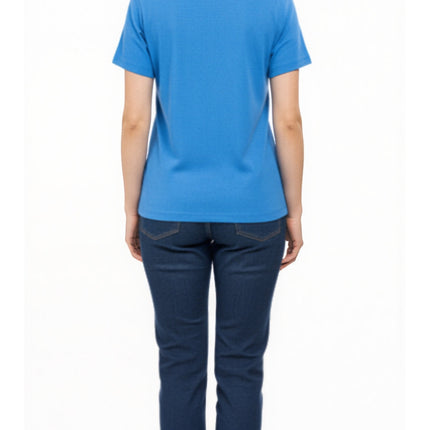 Women's Textured Knit T-shirt with Jewel Neckline and Short Sleeves
