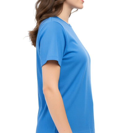 Women's Textured Knit T-shirt with Jewel Neckline and Short Sleeves