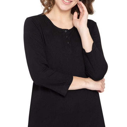 Women's 3/4 sleeves Henley in Cotton Blend with Button Placket
