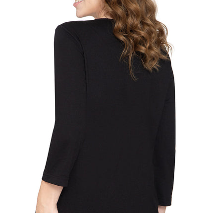 Women's 3/4 sleeves Henley in Cotton Blend with Button Placket