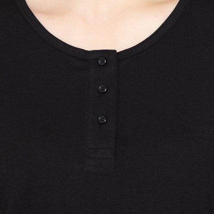 Women's 3/4 sleeves Henley in Cotton Blend with Button Placket