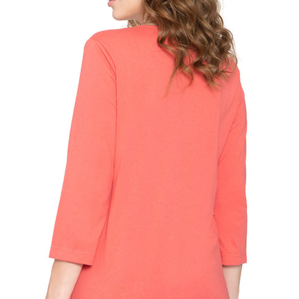 Women's 3/4 sleeves Henley in Cotton Blend with Button Placket