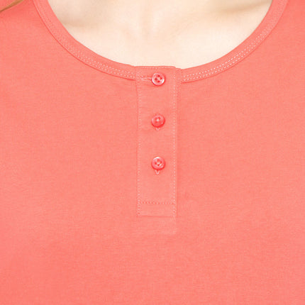 Women's 3/4 sleeves Henley in Cotton Blend with Button Placket