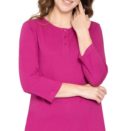 Women's 3/4 sleeves Henley in Cotton Blend with Button Placket