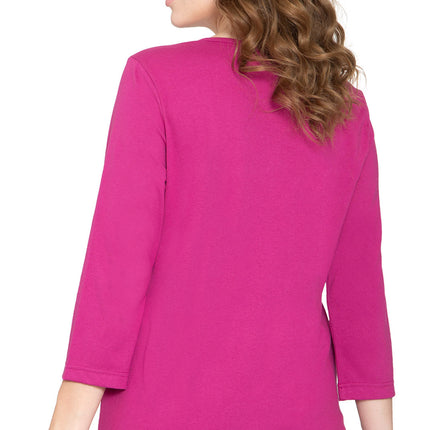 Women's 3/4 sleeves Henley in Cotton Blend with Button Placket