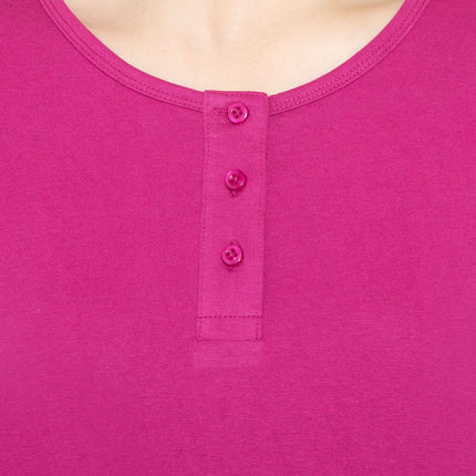Women's 3/4 sleeves Henley in Cotton Blend with Button Placket