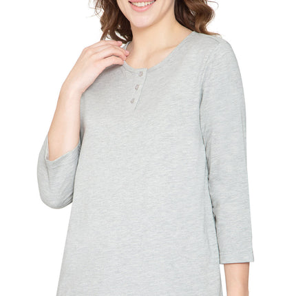 Women's 3/4 sleeves Henley in Cotton Blend with Button Placket