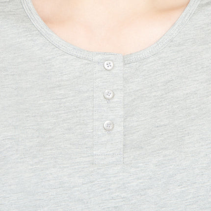 Women's 3/4 sleeves Henley in Cotton Blend with Button Placket