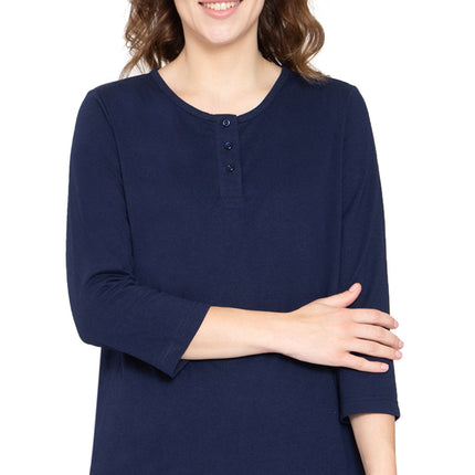 Women's 3/4 sleeves Henley in Cotton Blend with Button Placket