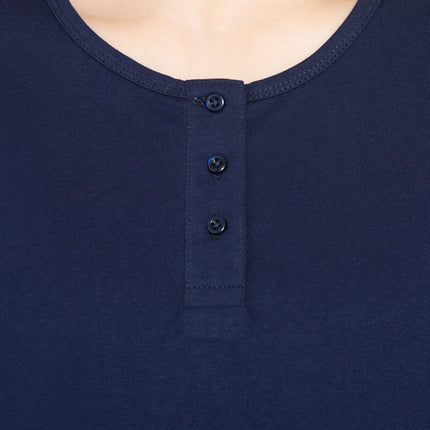 Women's 3/4 sleeves Henley in Cotton Blend with Button Placket