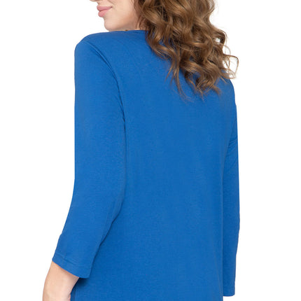Women's 3/4 sleeves Henley in Cotton Blend with Button Placket