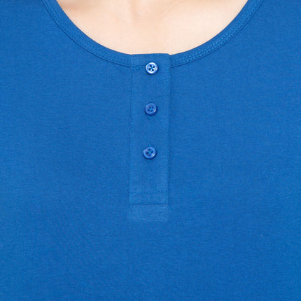 Women's 3/4 sleeves Henley in Cotton Blend with Button Placket