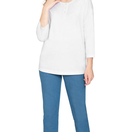 Women's 3/4 sleeves Henley in Cotton Blend with Button Placket