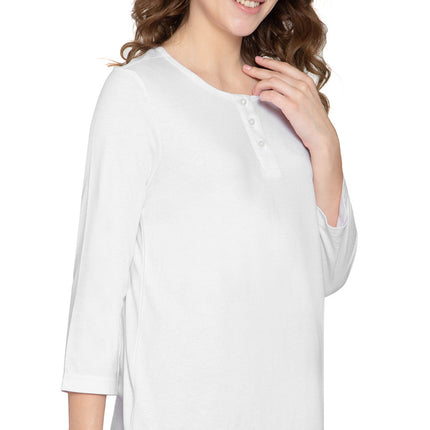Women's 3/4 sleeves Henley in Cotton Blend with Button Placket