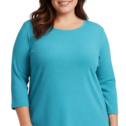 Women's Ribbed 3/4 Sleeve Crew Neck Cotton Top